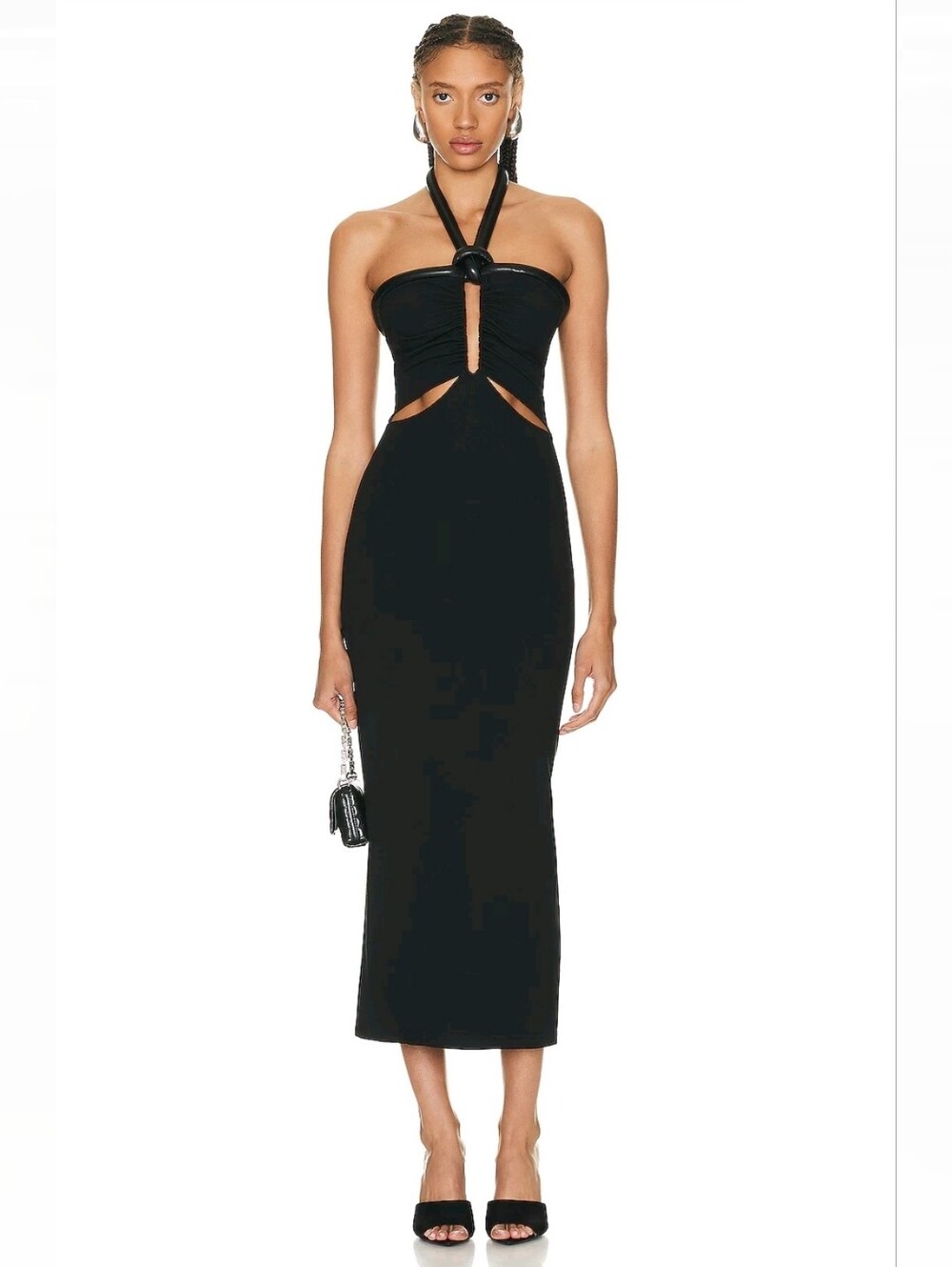 David Koma Chest Buckle & Knot Detail Cutout Midi Dress in Black UK 10 NWT $1006